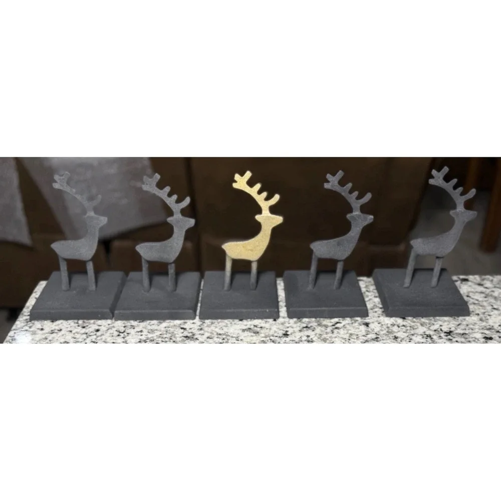 Crate & Barrel 3D Zinc Reindeer Matte Black Christmas Stocking Holder Set Of 5